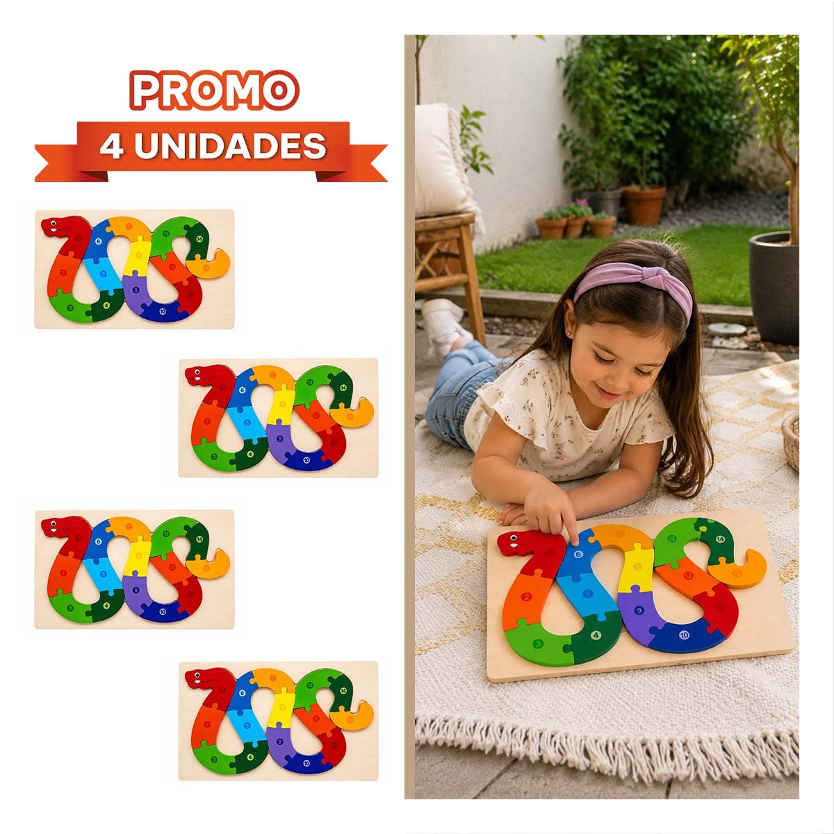 PACK4 ROMPECABEZAS DE HABILIDAD INFANTIL CON PIEZAS NUMERICAS 18X30CM YREGALO STICKER - 1