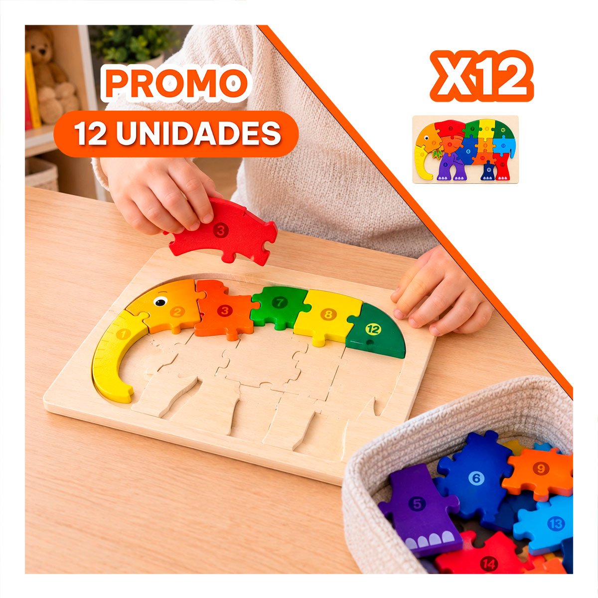 PACK12 TABLERO DE APRENDIZAJE ELEFANTE CON NUMEROS MULTICOLOR 18X30CM YREGALO STICKER - 1