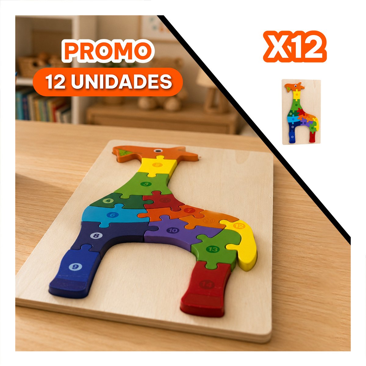 PACK12 TABLERO DE APRENDIZAJE JIRAFA CON NUMEROS MULTICOLOR 18X30CM YREGALO STICKER - 1