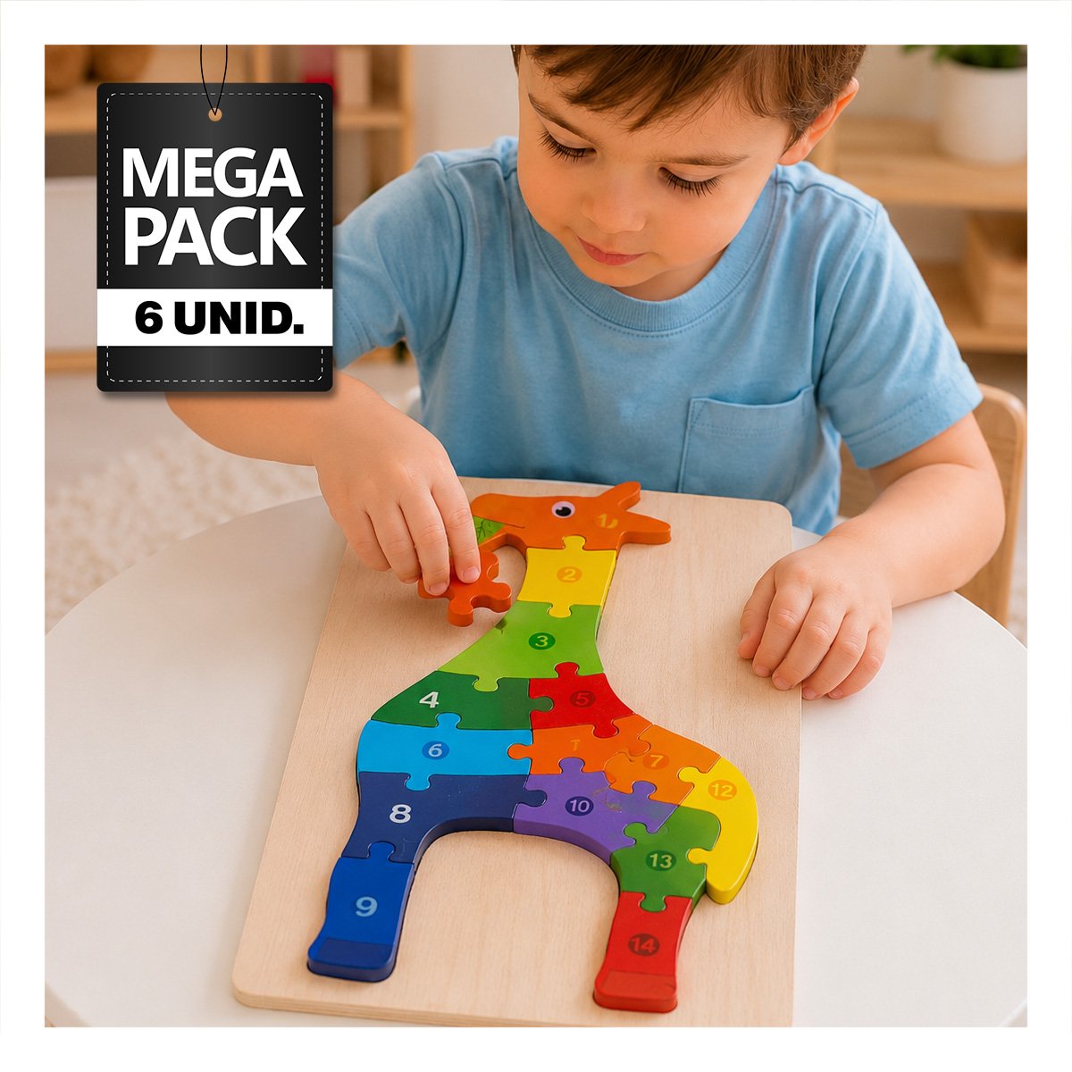 PACK6 PUZZLE DE APRENDIZAJE CON NUMEROS Y JIRAFA MULTICOLOR 18X30CM - 1