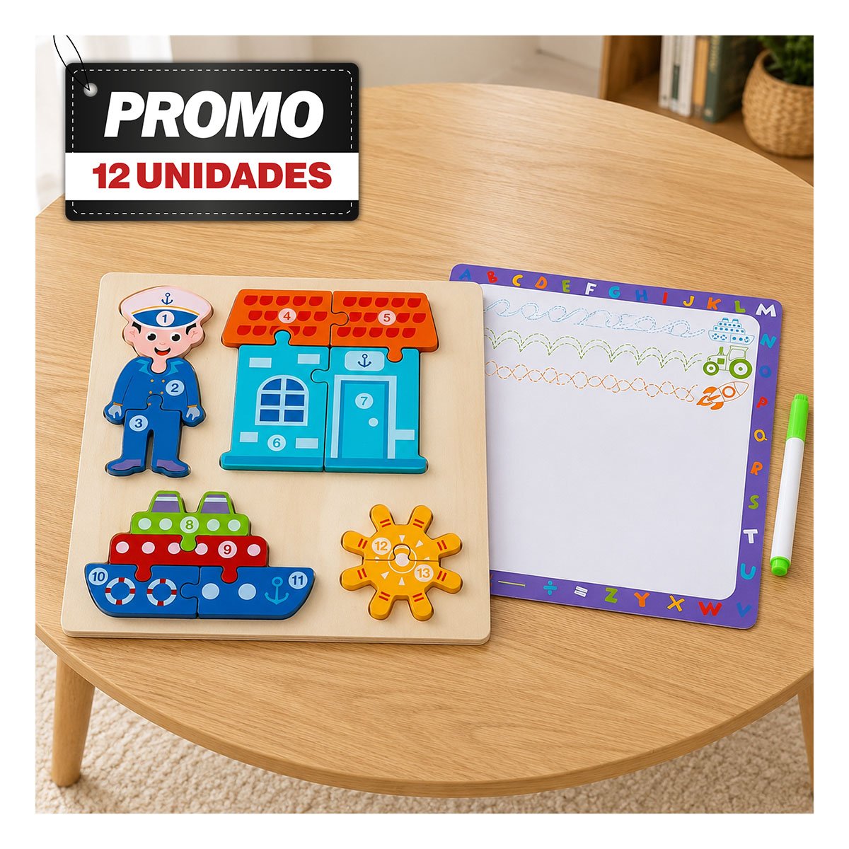 PACK12 PUZZLE MARINERO Y ELEMENTOS NUMEROS MULTICOLOR EDUCATIVO PARA NIÑOS 22,5CM - 1