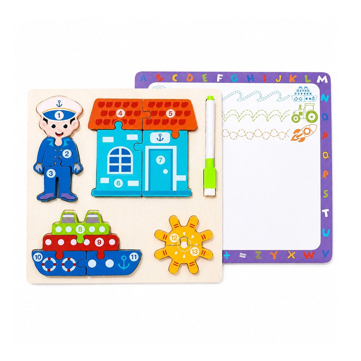 TABLERO DIDACTICO CON MARINERO Y ELEMENTOS NUMERICA MULTICOLOR 22,5CM Y LIGAS REGALO - 1