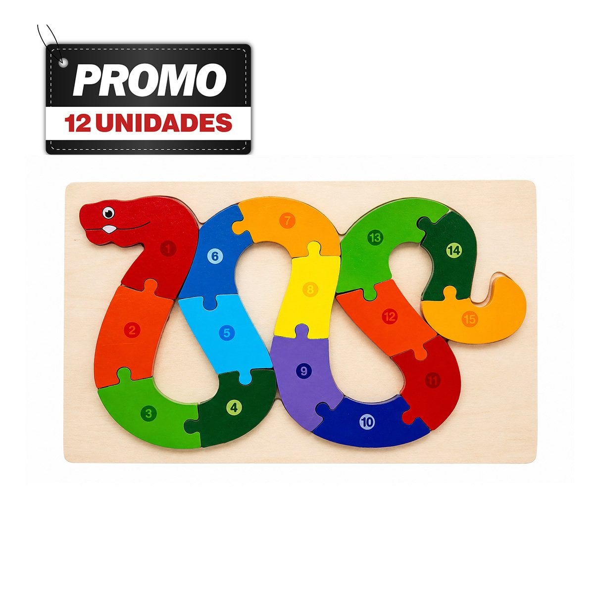 PACK12 PUZZLE CULEBRA NUMEROS MULTICOLOR EDUCATIVO PARA NIÑOS 18X30CM - 1