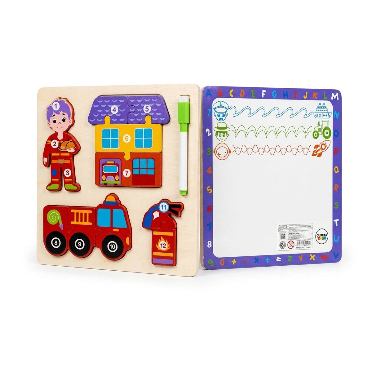 TABLERO DIDACTICO CON BOMBERO Y ELEMENTOS NUMERICA MULTICOLOR 22,5CM Y LIGAS REGALO - 1