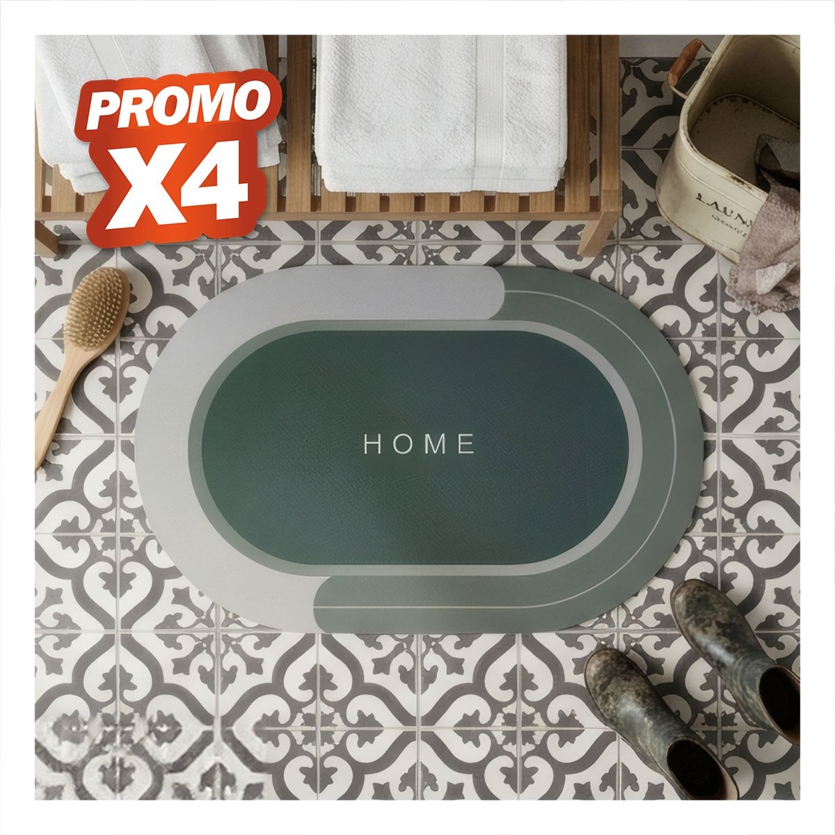 PACK4 ALFOMBRA HOME PARA PISO 38,7X57,5 CM OVALADO VERDE MILITAR YPAPEL REGALO - 1