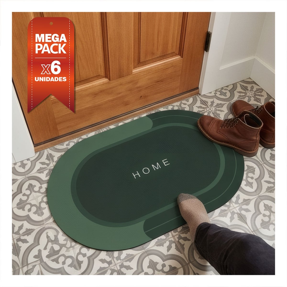PACK6 ALFOMBRA DECORATIVA HOME COLOR VERDE OSCURO 38,7X57,5 CM OVALADA YPAPEL REGALO - 1
