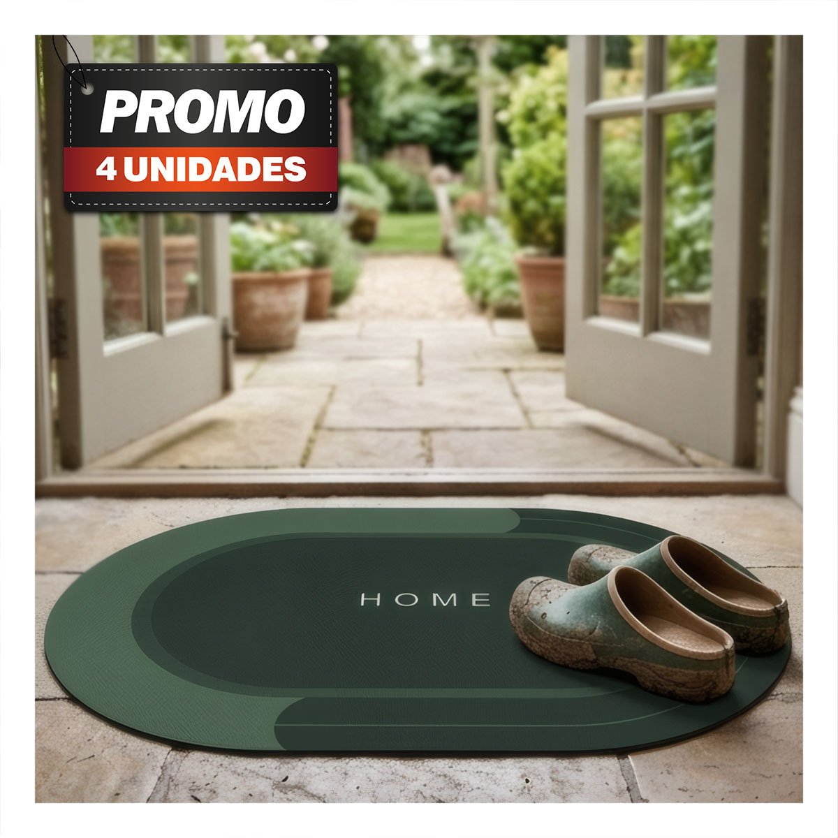 PACK4 TAPETE DECORATIVO 38,7X57,5 CM HOME OVALADO BORDE VERDE OSCURO - 1