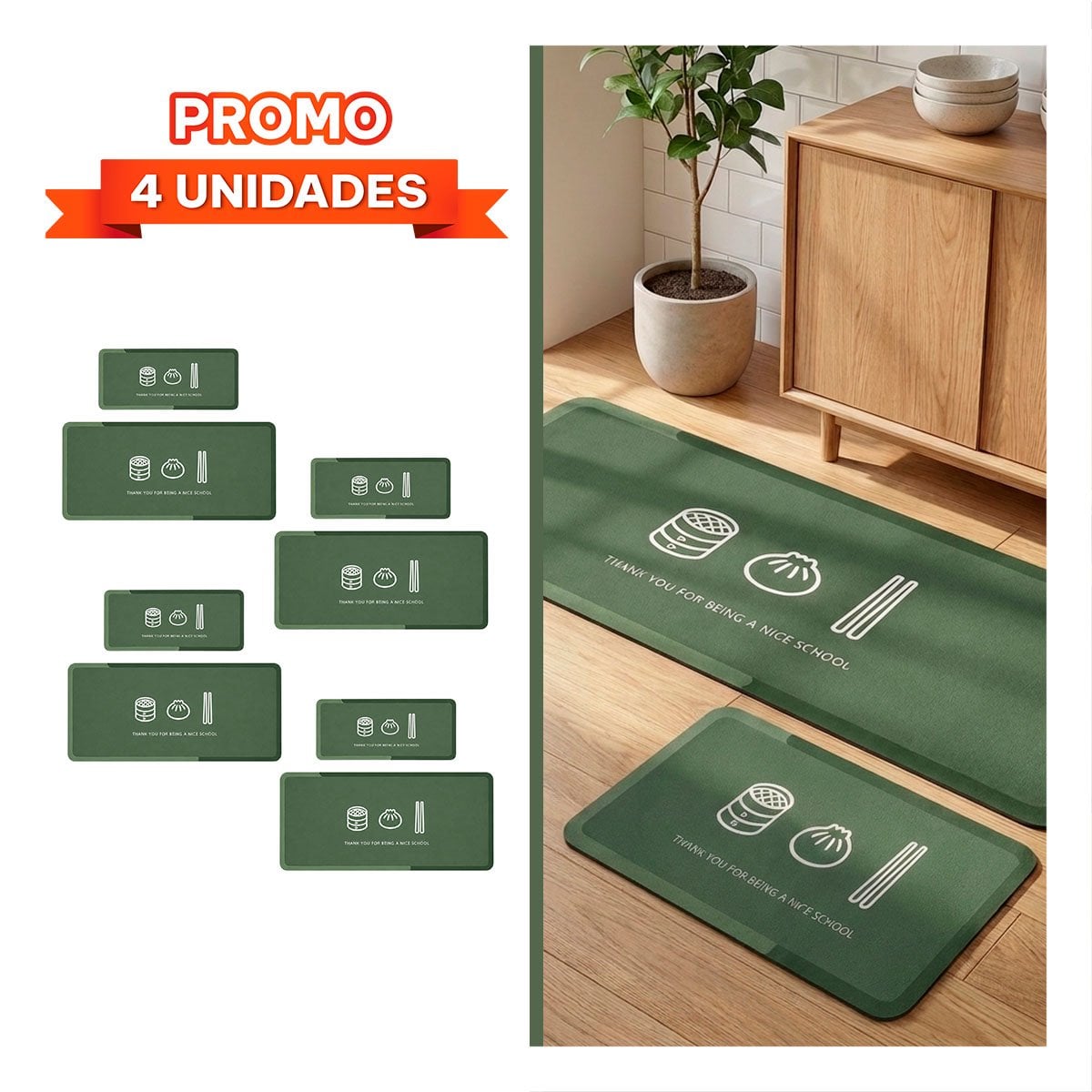 PACK4 PACK 2 TAPETES DE PISO THANK YOU RECTANGULARES VERDE CLARO YREGALO STICKER - 1