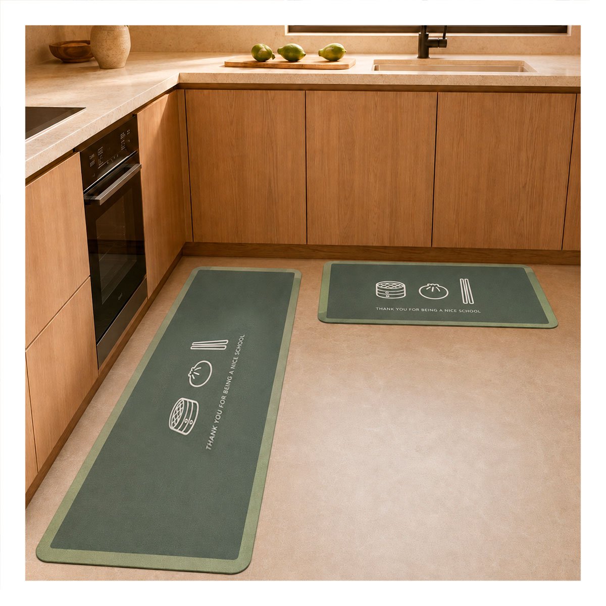 PACK4 PACK 2 TAPETES DE PISO THANK YOU RECTANGULARES VERDE CLARO YREGALO STICKER - 3