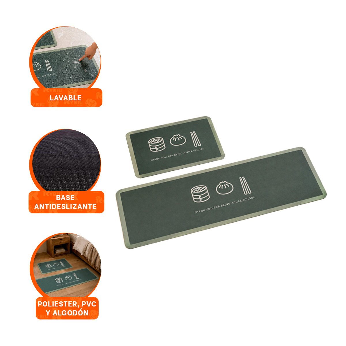 PACK4 PACK 2 TAPETES DE PISO THANK YOU RECTANGULARES VERDE CLARO YREGALO STICKER - 4