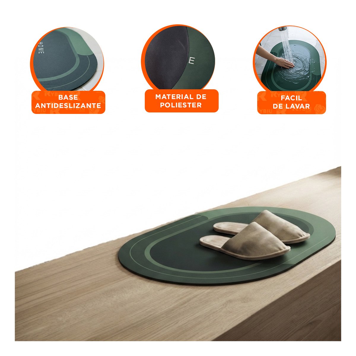 TAPETE DE PISO OVALADO HOME 38,7X57,5 CM BORDE VERDE OSCURO - 4