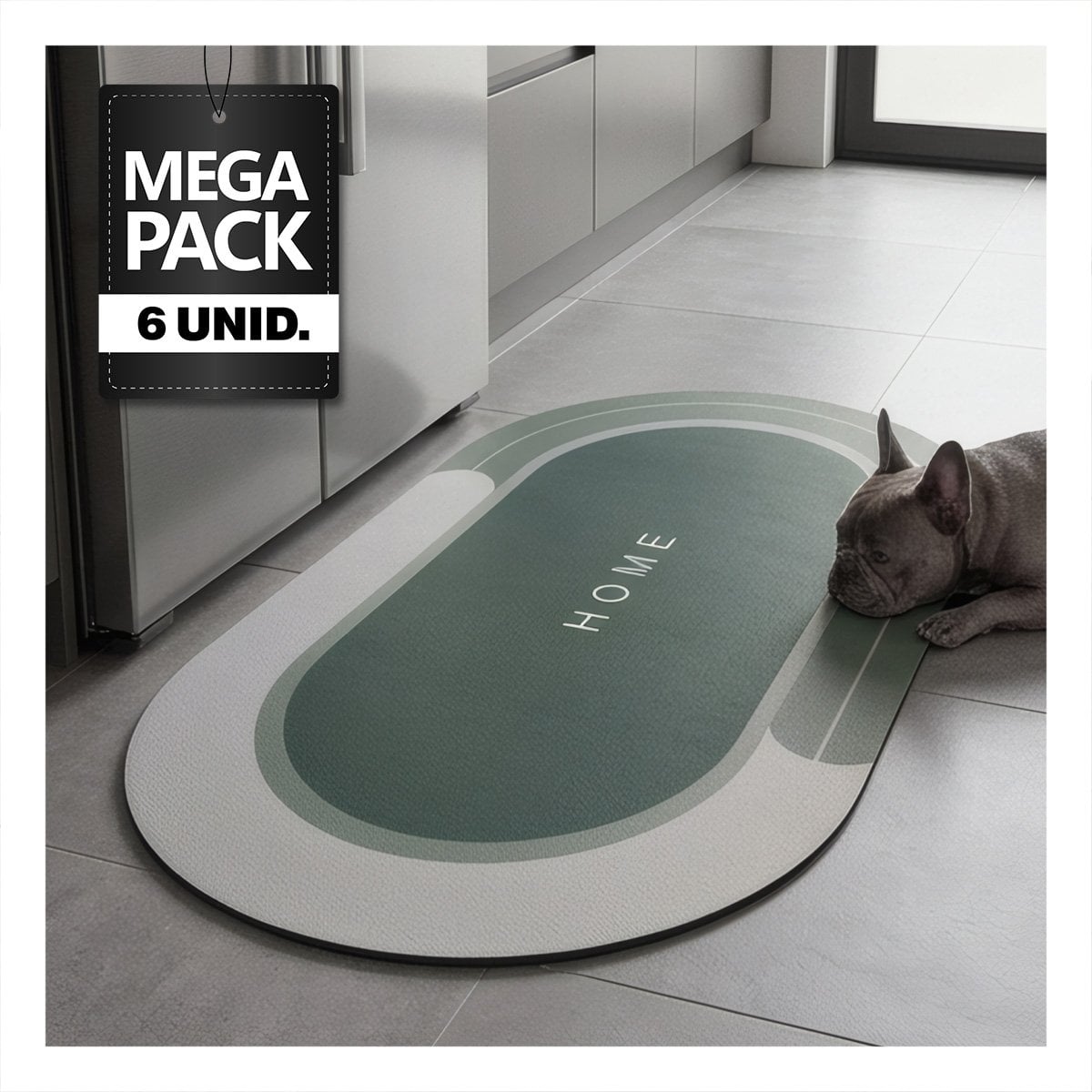 PACK6 TAPETE OVALADO 38,7X57,5 CM PARA DORMITORIO HOME VERDE MILITAR - 1