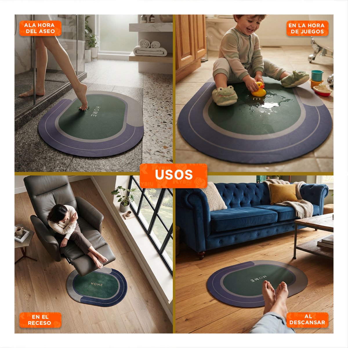 MANTA DECORATIVA HOME PARA PISO OVALADO VERDE AZUL 38,7X57,5 CM Y REGALO STICKER - 3