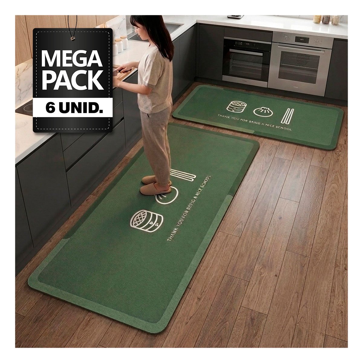 PACK6 JUEGO DE ALFOMBRAS RECTANGULARES VERDE CLARO THANK YOU 58X38 Y 140X38 CM - 1