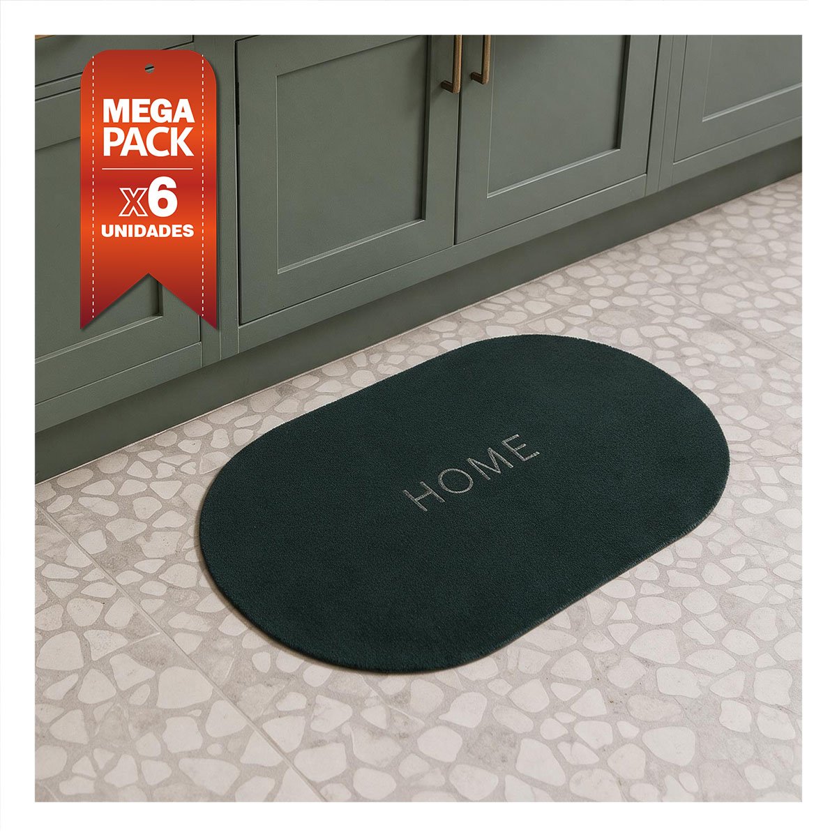 PACK6 ALFOMBRA DECORATIVA HOME COLOR VERDE MILITAR 38,7X57,5 CM OVALADA YPAPEL REGALO - 1