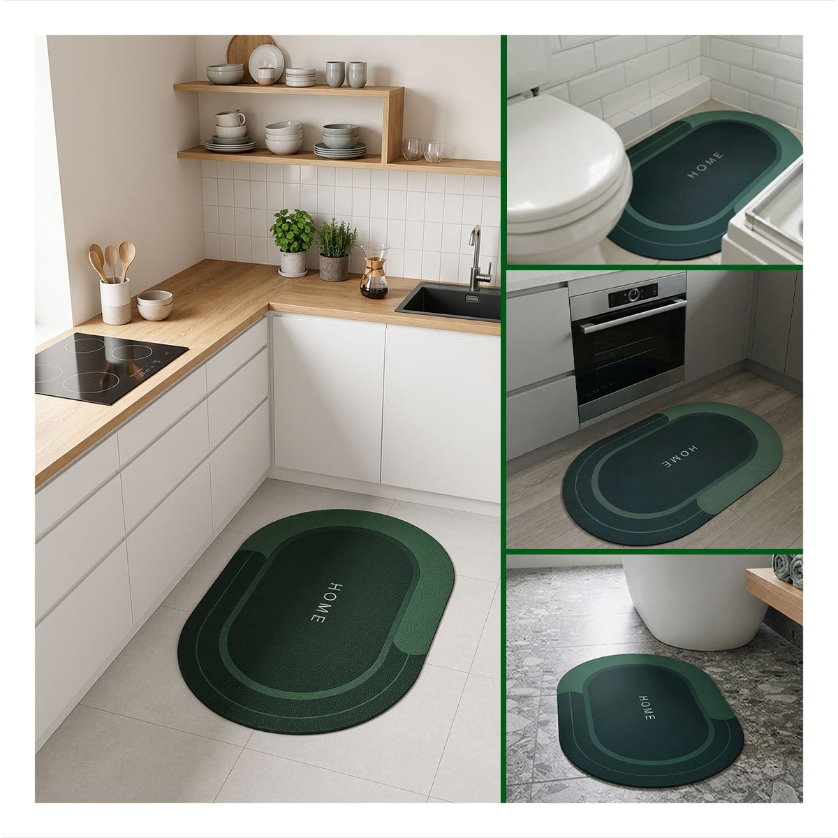 TAPETE HOME PARA SALA COLOR VERDE OSCURO 38,7X57,5 CM OVALADO Y STICKY - 3