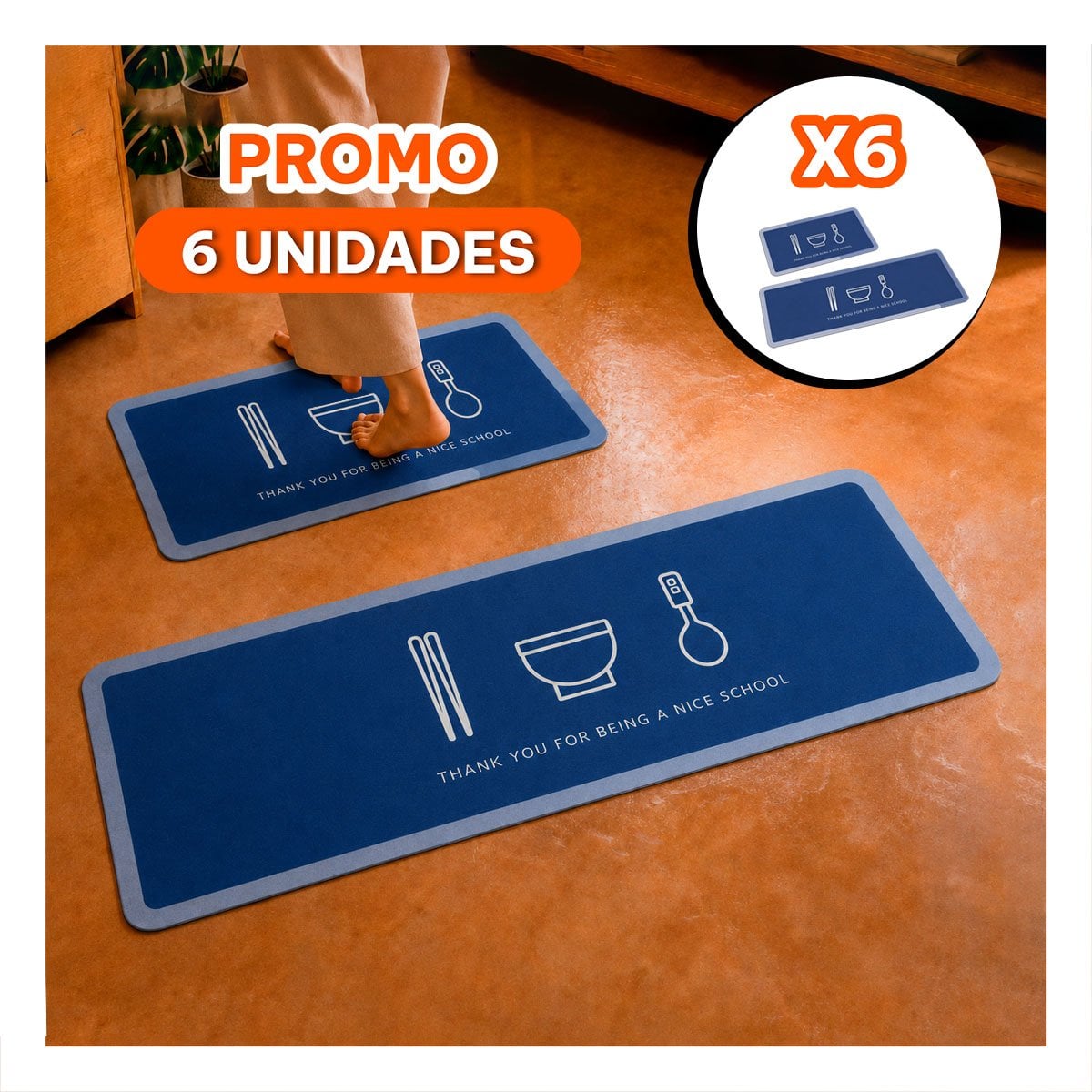 PACK6 KIT DE TAPETES PARA COCINA THANK YOU RECTANGULARES 58X38 Y 140X38 CM YREGALO STICKER - 1