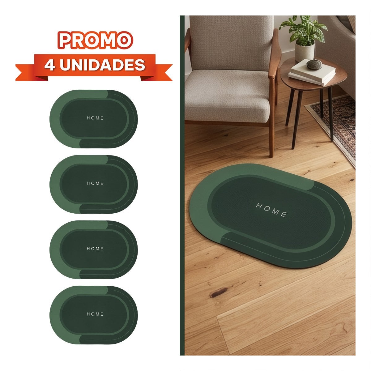 PACK4 MANTA OVALADA CON BORDE VERDE OSCURO PARA ENTRADA 38,7X57,5 CM HOME YREGALO STICKER - 1
