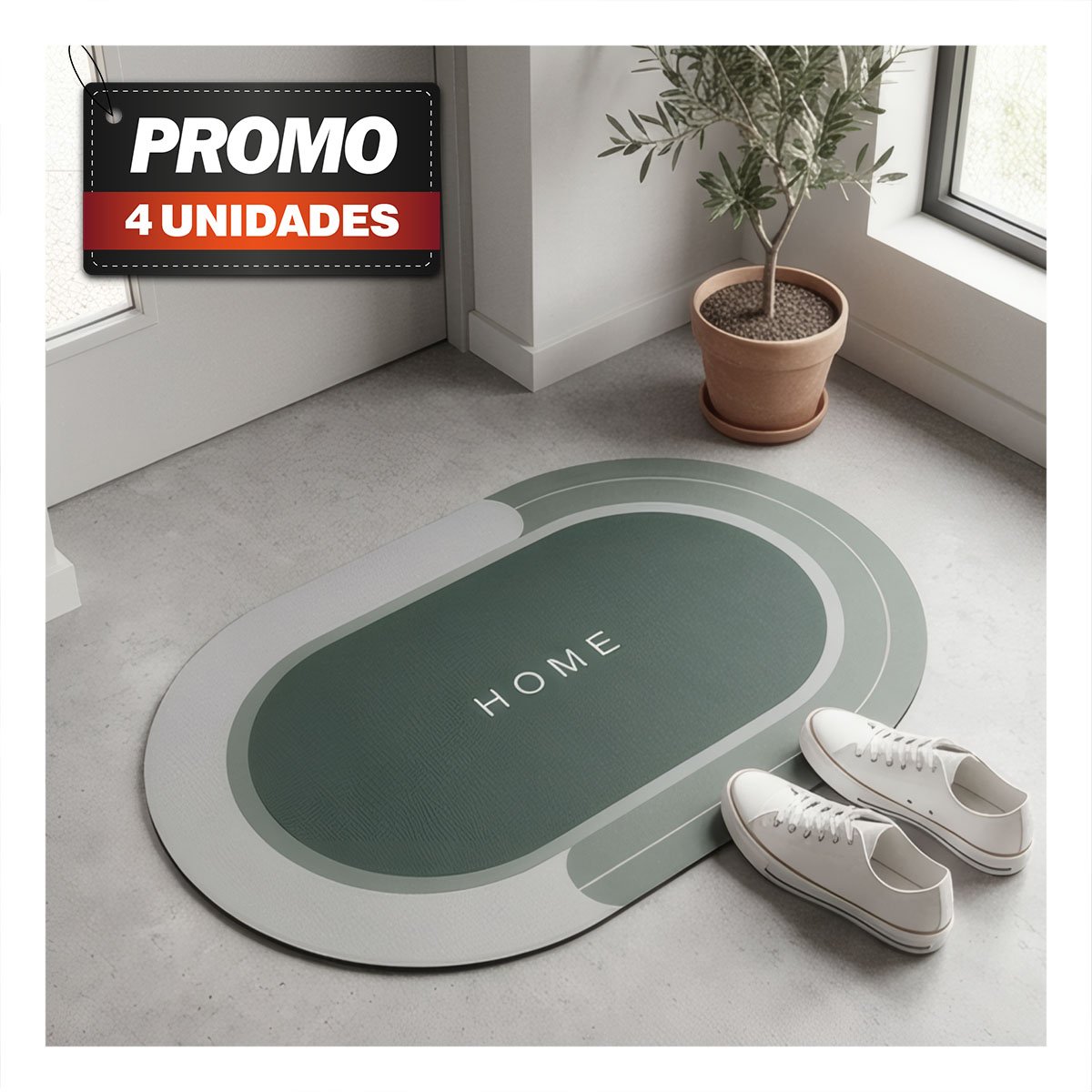 PACK4 TAPETE DECORATIVO 38,7X57,5 CM HOME OVALADO BORDE VERDE MILITAR - 1