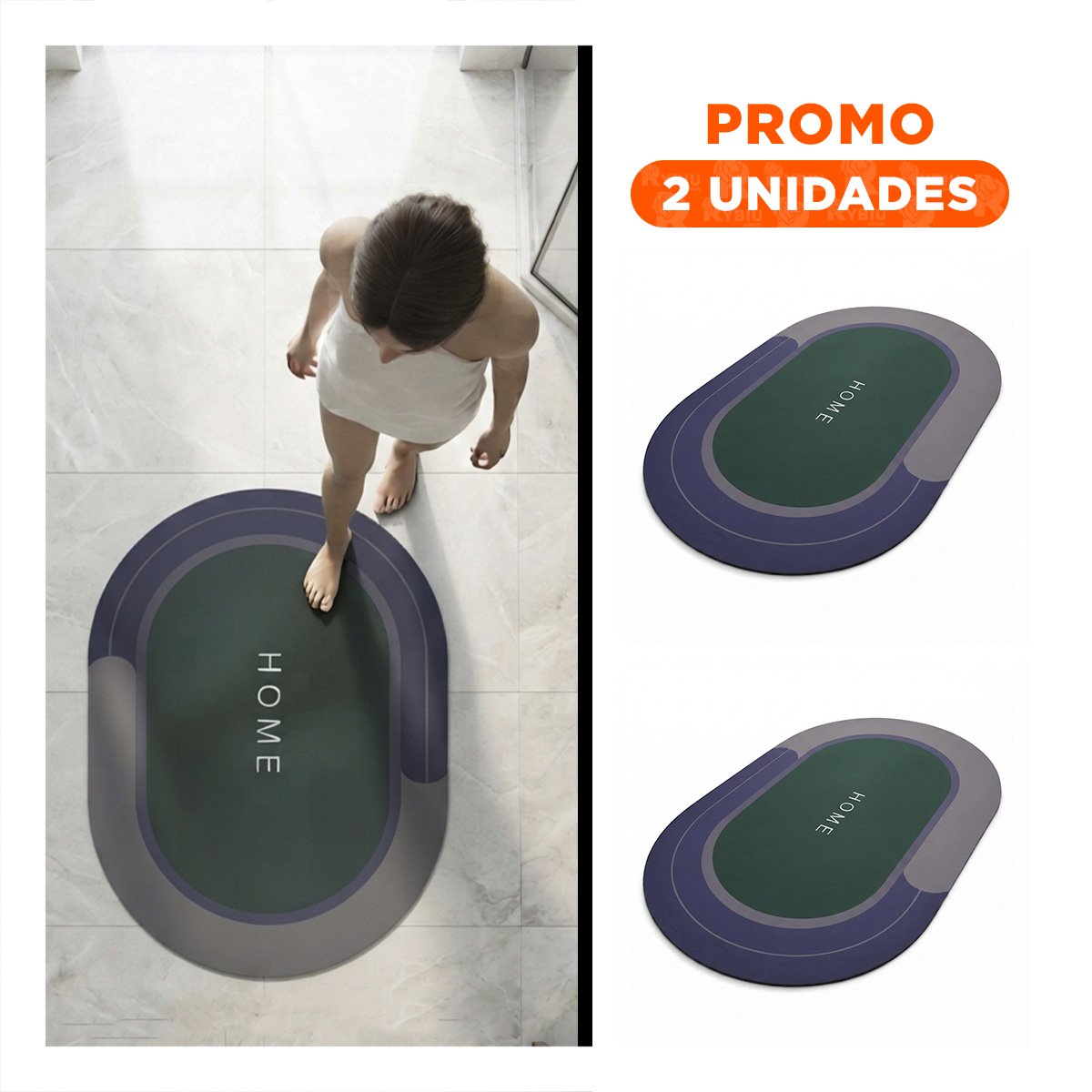 PACK2 FELPUDO DE PISO VERDE AZUL HOME OVALADO 38,7X57,5 CM YREGALO STICKER - 1