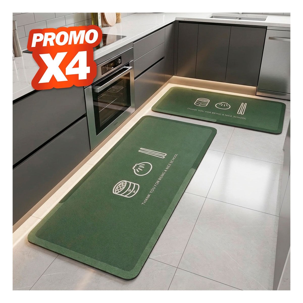PACK4 KIT DE FELPUDOS RECTANGULARES THANK YOU 58X38 Y 140X38 CM VERDE CLARO YPAPEL REGALO - 1