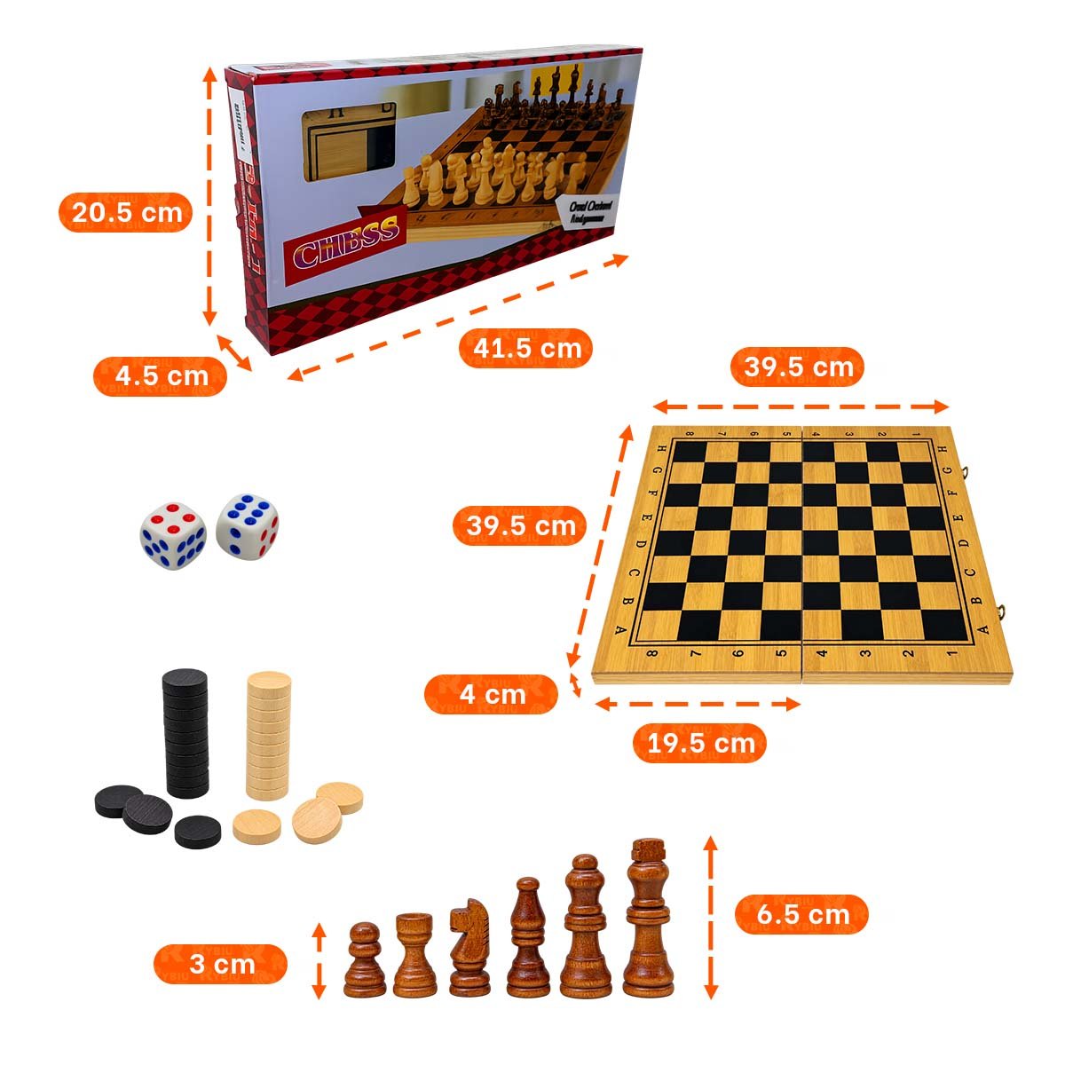 TABLERO 3 EN 1 CON AJEDREZ BACKGAMMON Y DAMA DE MESA FAMILIAR Y PAPEL REGALO - 2