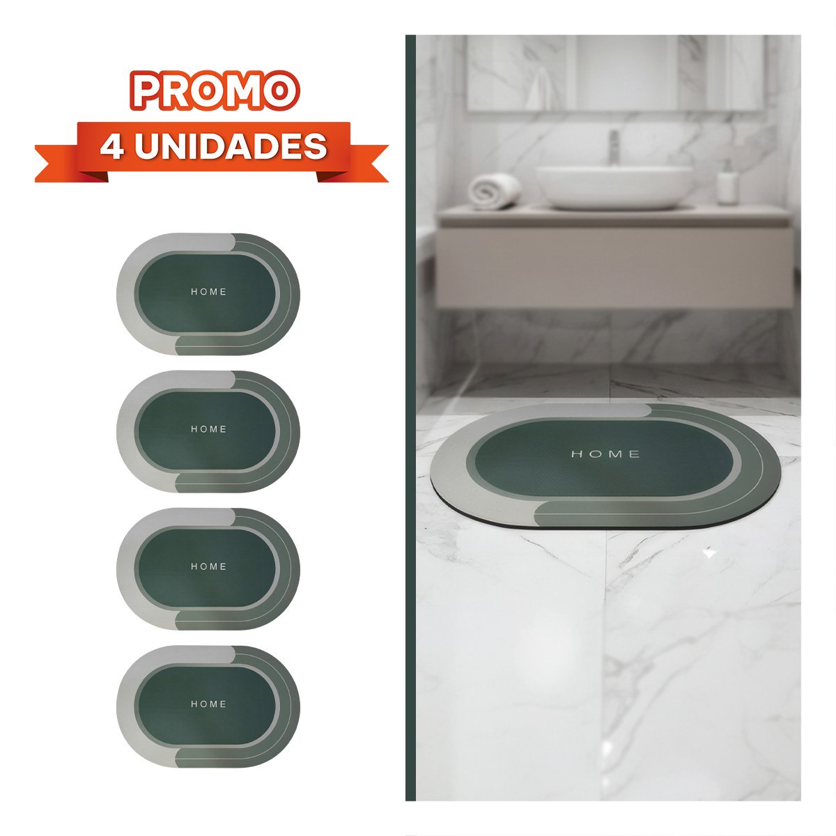 PACK4 MANTA OVALADA CON BORDE VERDE MILITAR PARA ENTRADA 38,7X57,5 CM HOME YREGALO STICKER - 1