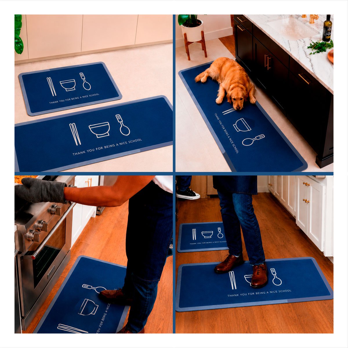 SET 2 TAPETES DE PISO RECTANGULARES THANK YOU AZUL ACERO 58X38 Y 140X38 CM - 3