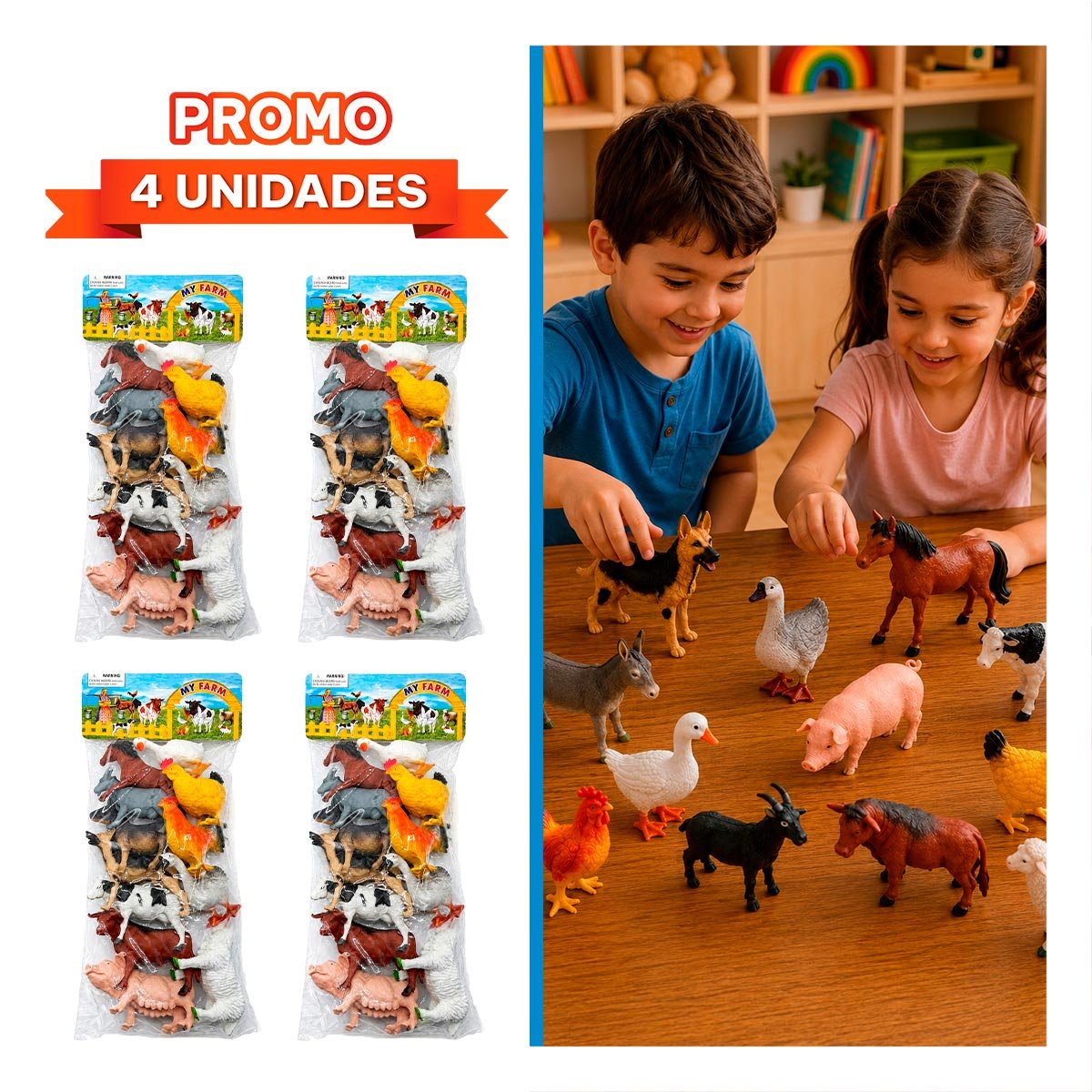 PACK4 ESTUCHE DE ANIMALES DE GRANJA 12 PZS PARA JUEGO EDUCATIVO INFANTIL YREGALO STICKER - 1