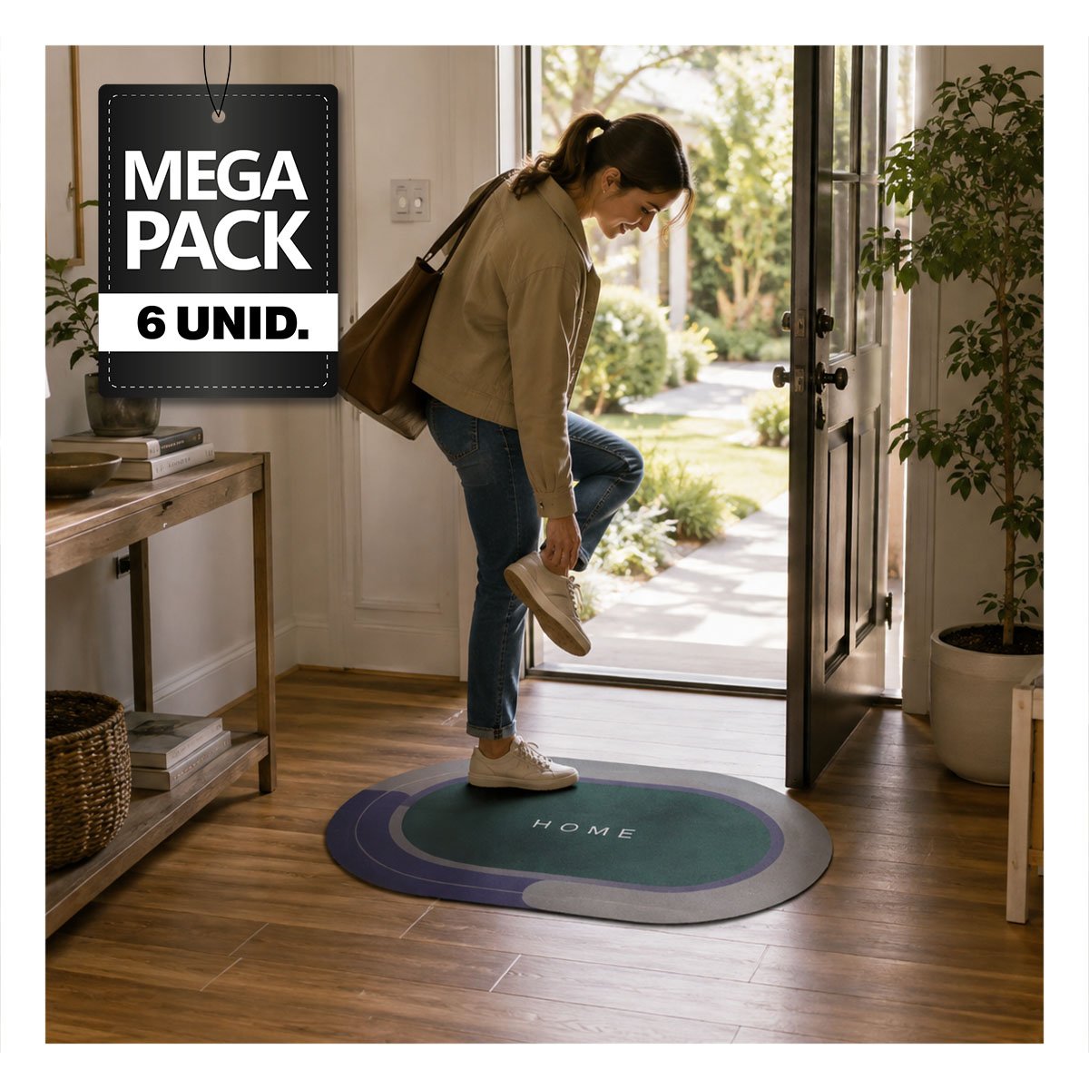 PACK6 TAPETE OVALADO 38,7X57,5 CM PARA DORMITORIO HOME VERDE AZUL - 1