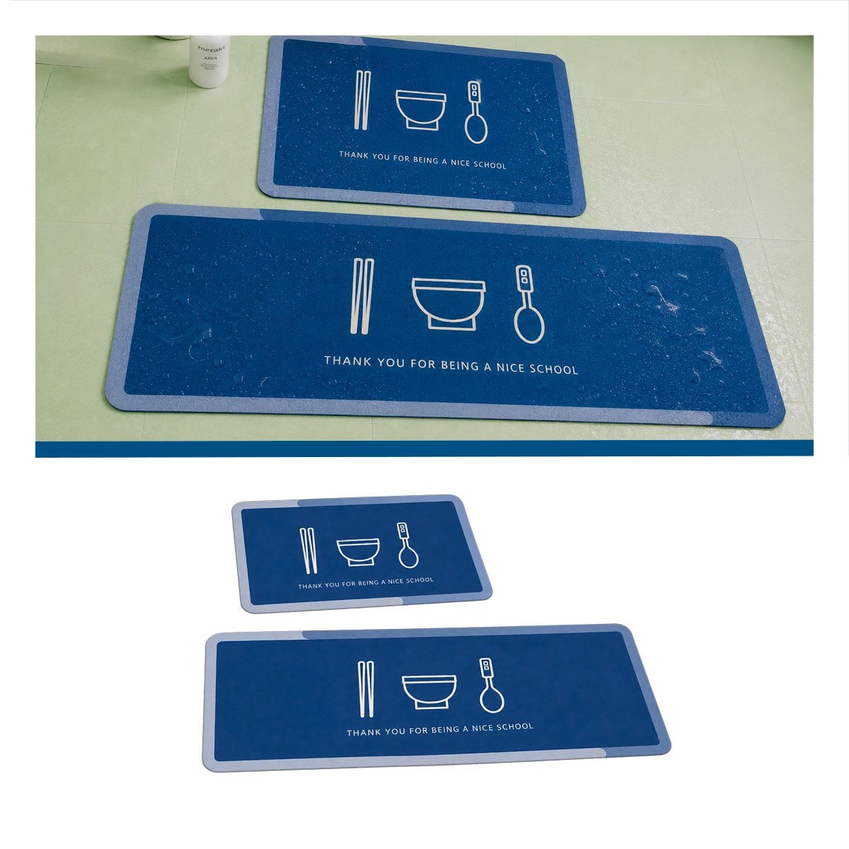 JUEGO DE TAPETES RECTANGULARES PARA COCINA THANK YOU AZUL ACERO Y LIGAS REGALO - 1