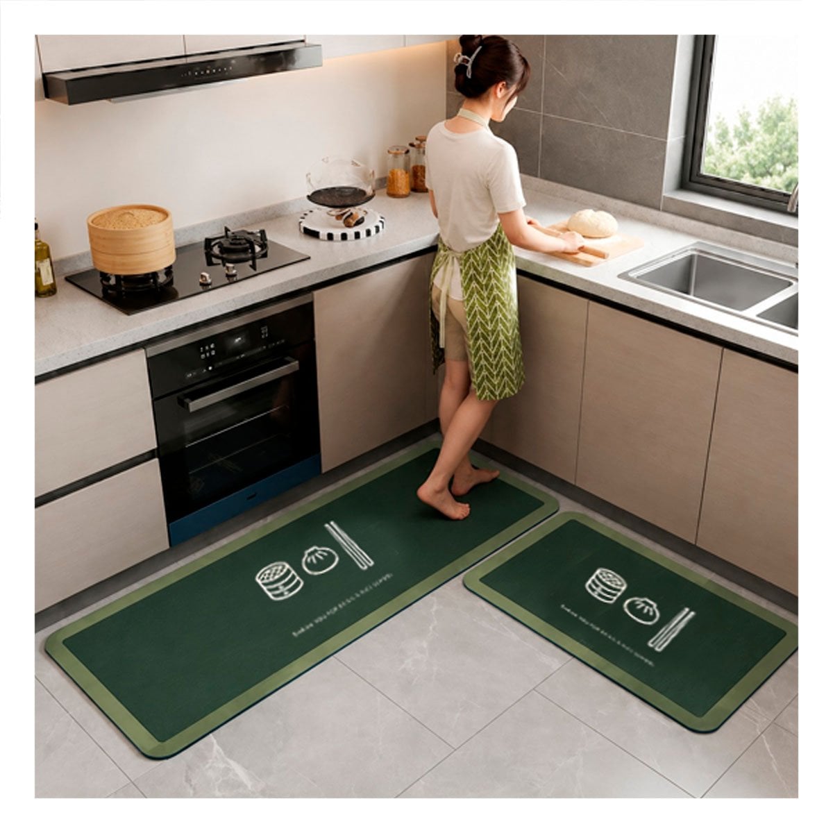 PACK6 SET 2 FELPUDOS THANK YOU PARA PUERTA VERDE CLARO 58X38 Y 140X38 CM YPAPEL REGALO - 3