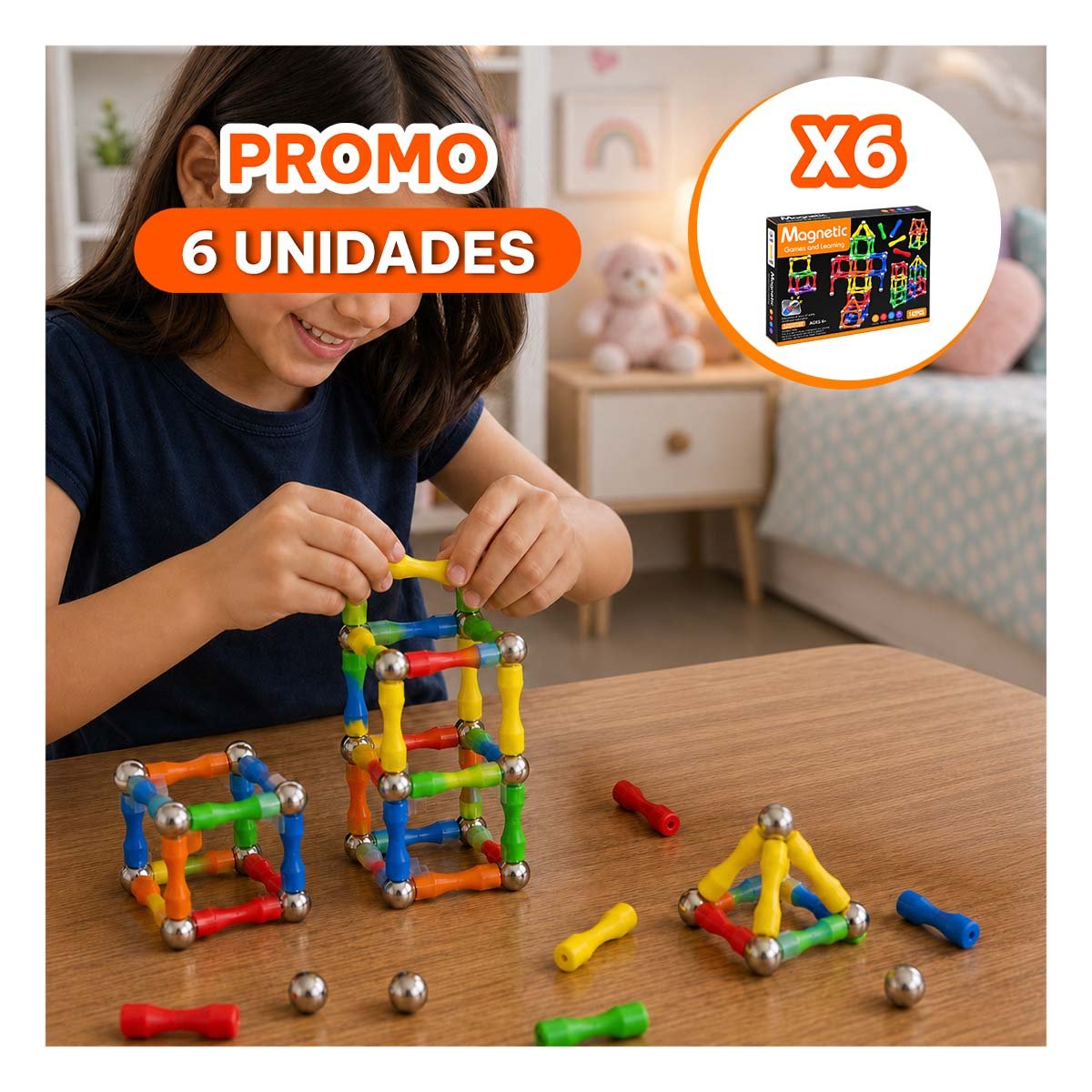 PACK6 SET EDUCATIVO DE PIEZAS MAGNETICAS PARA CREAR FIGURAS 142 PZ YREGALO STICKER - 1