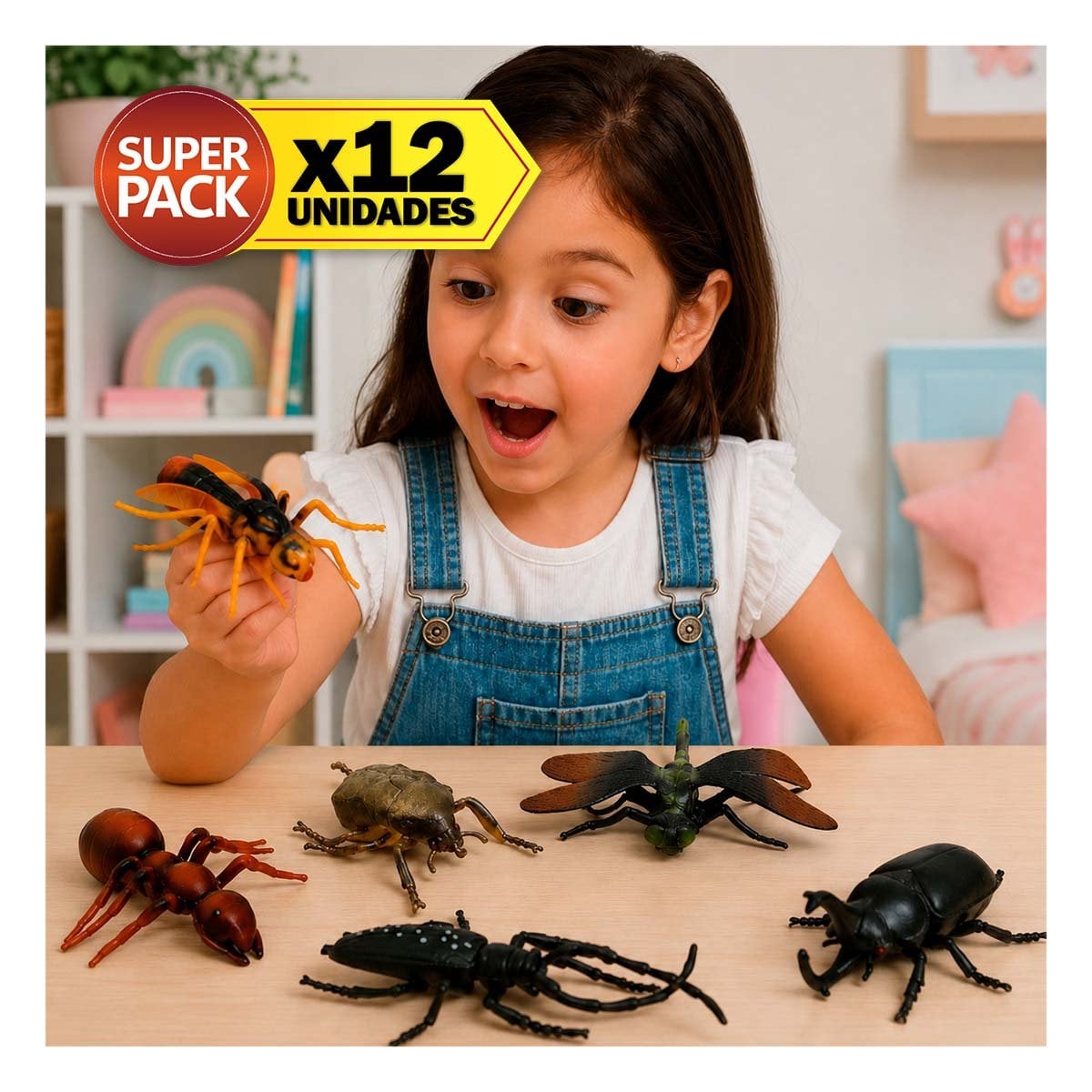 PACK12 PAQUETE DIDACTICO DE ANIMALES INSECTOS 6 PZ PARA APRENDIZAJE INFANTIL YPAPEL REGALO - 1