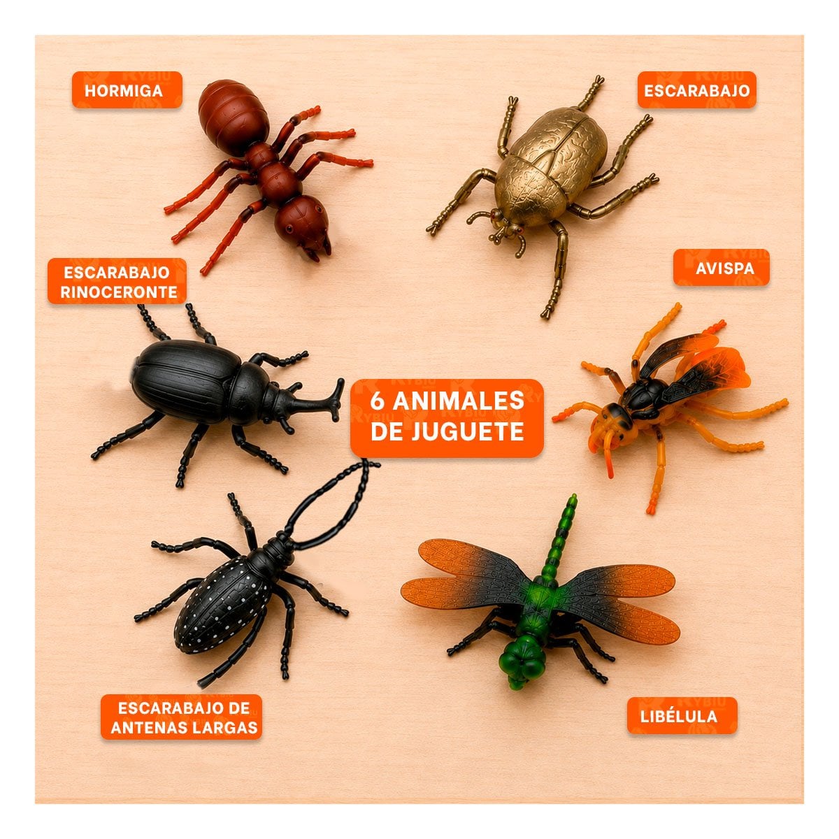 PACK12 PAQUETE DIDACTICO DE ANIMALES INSECTOS 6 PZ PARA APRENDIZAJE INFANTIL YPAPEL REGALO - 3