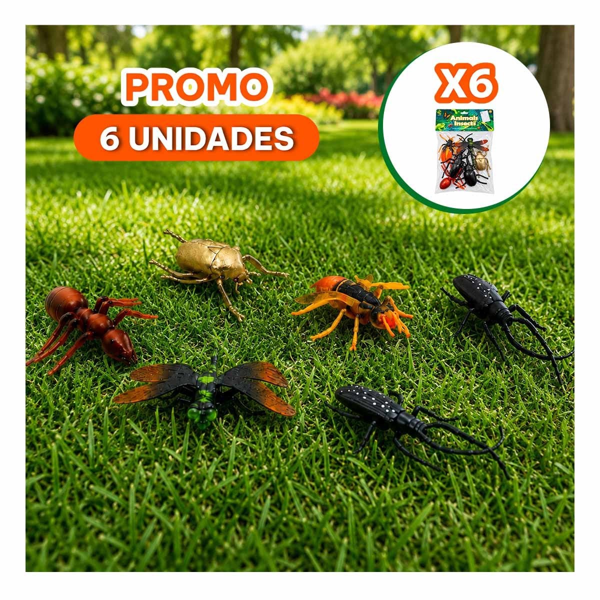 PACK6 BOLSA DE FIGURAS ANIMALES INSECTOS 6 PZ MULTICOLOR PARA NINOS EN CASA YREGALO STICKER - 1