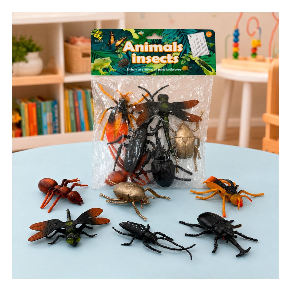 PACK6 BOLSA DE FIGURAS ANIMALES INSECTOS 6 PZ MULTICOLOR PARA NINOS EN CASA YREGALO STICKER - 3