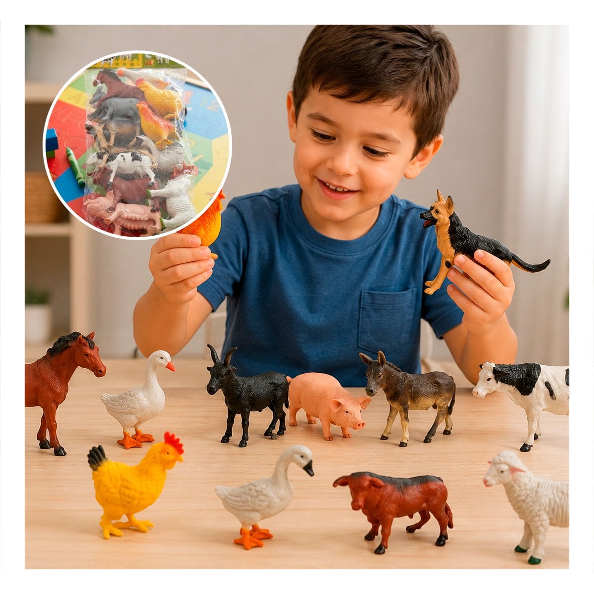 ESTUCHE INFANTIL DE ANIMALES DE GRANJA 12 PZS MULTICOLOR PARA JUEGOS CREATIVOS Y REGALO STICKER - 3