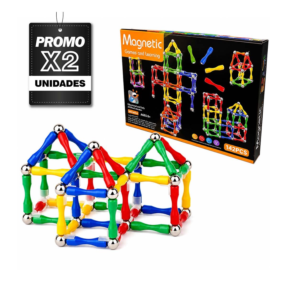 PACK2 BLOQUES EDUCATIVOS CON FIGURAS MAGNETICAS MULTICOLOR 142 PZ INFANTILES - 1