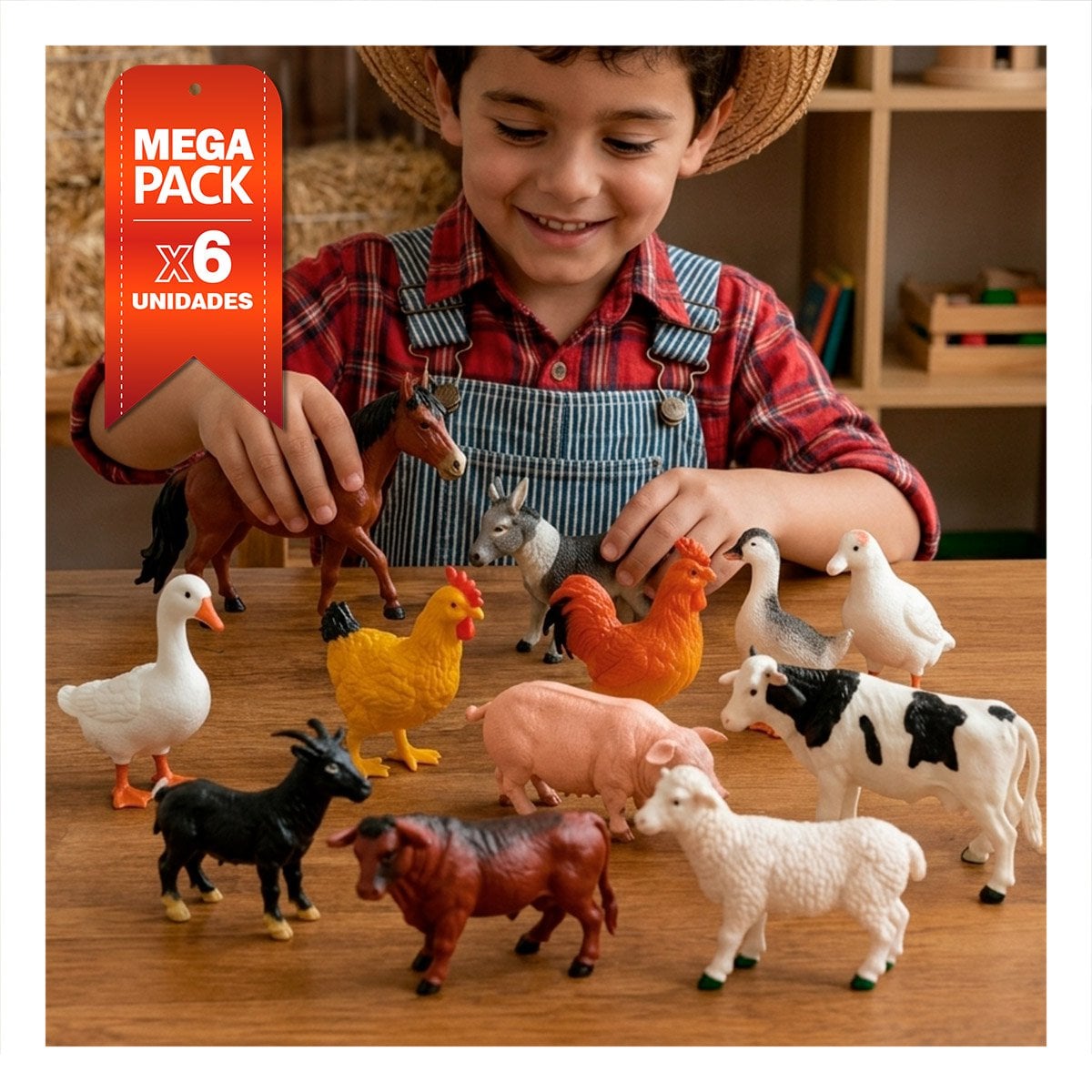 PACK6 SET INFANTIL DE ANIMALES DE GRANJA 12 PZS MULTICOLOR PARA JUEGOS CREATIVOS YPAPEL REGALO - 1