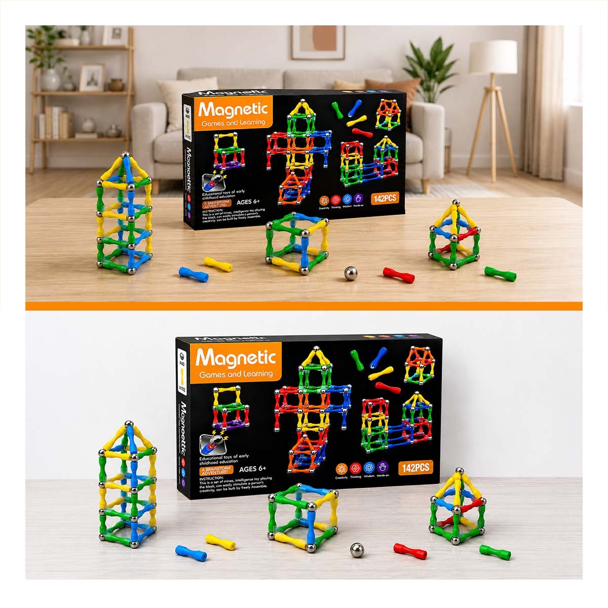 KIT MAGNETICO 142 PZ MULTICOLOR RECREATIVO PARA NIÑOS Y LIGAS REGALO - 1