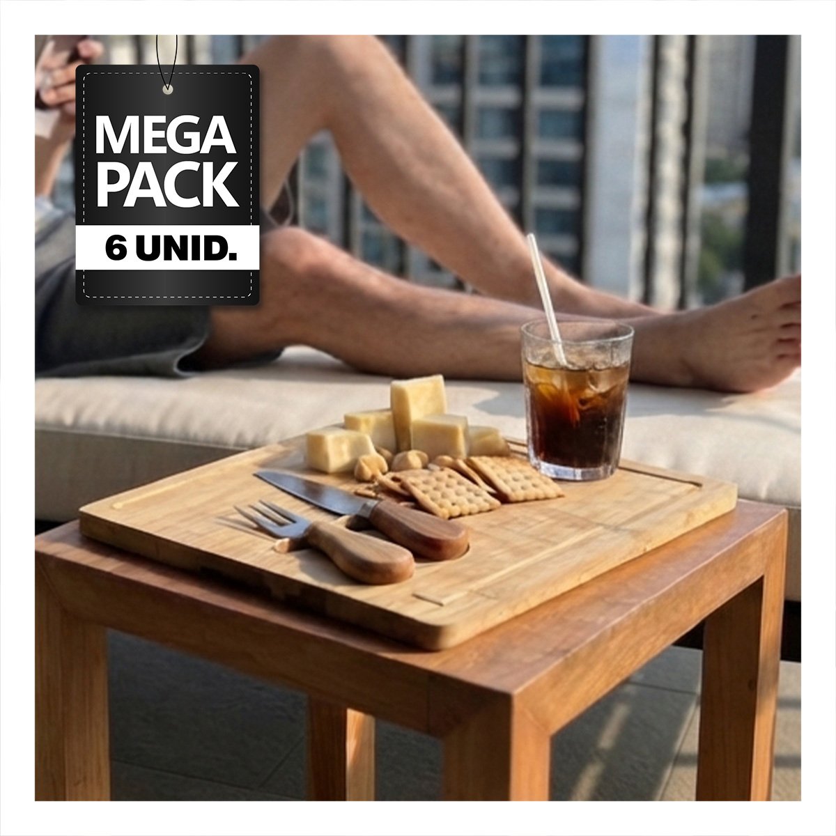 PACK6 TABLA DE MADERA CON 2 UTENSILIOS PARA COMPARTIR ALIMENTOS EN FAMILIA YPAPEL REGALO - 1