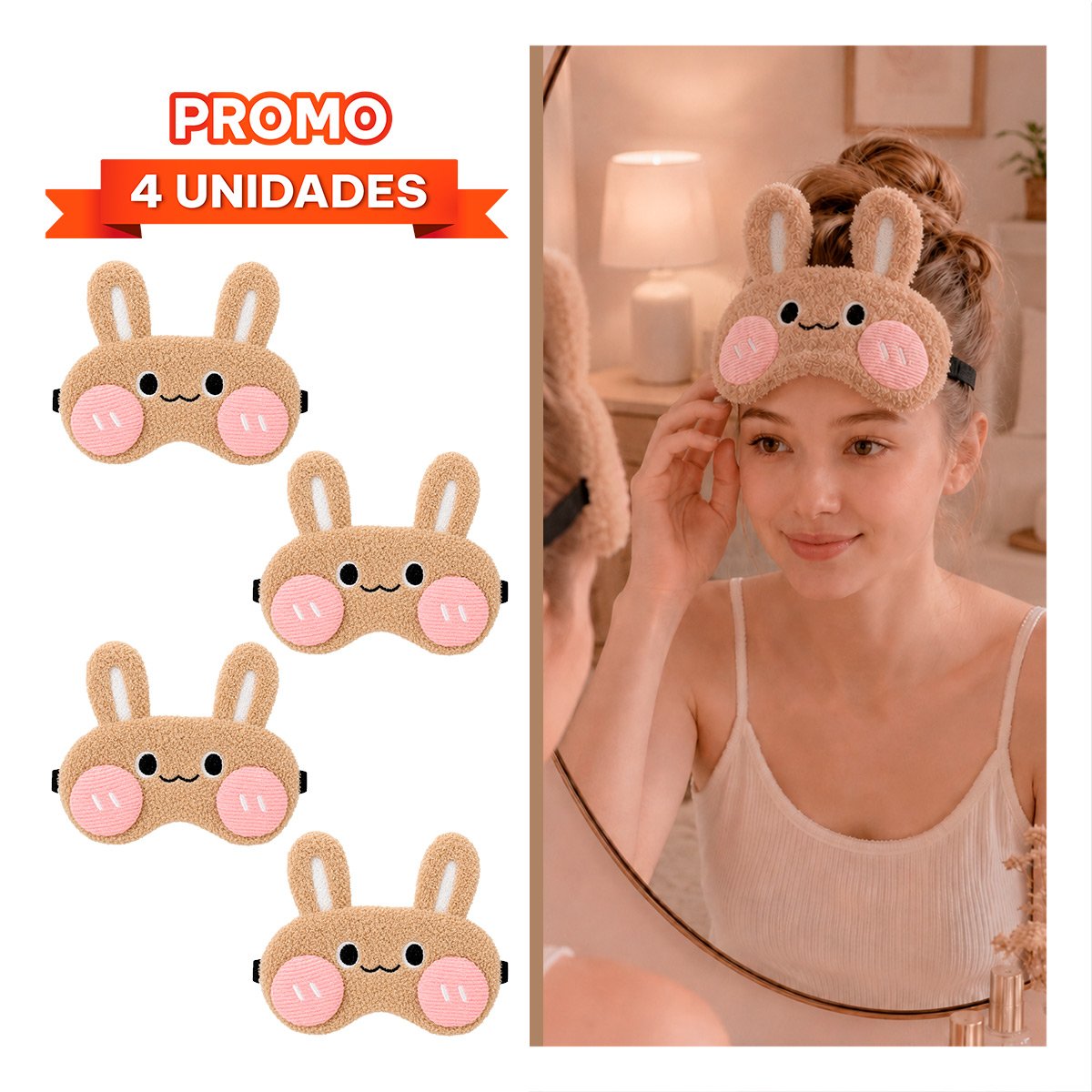 PACK4 VISOR CONEJO PELUCHE MARRON CLARO DE ALTA CALIDAD PARA DESCANSO DIARIO YREGALO STICKER - 1