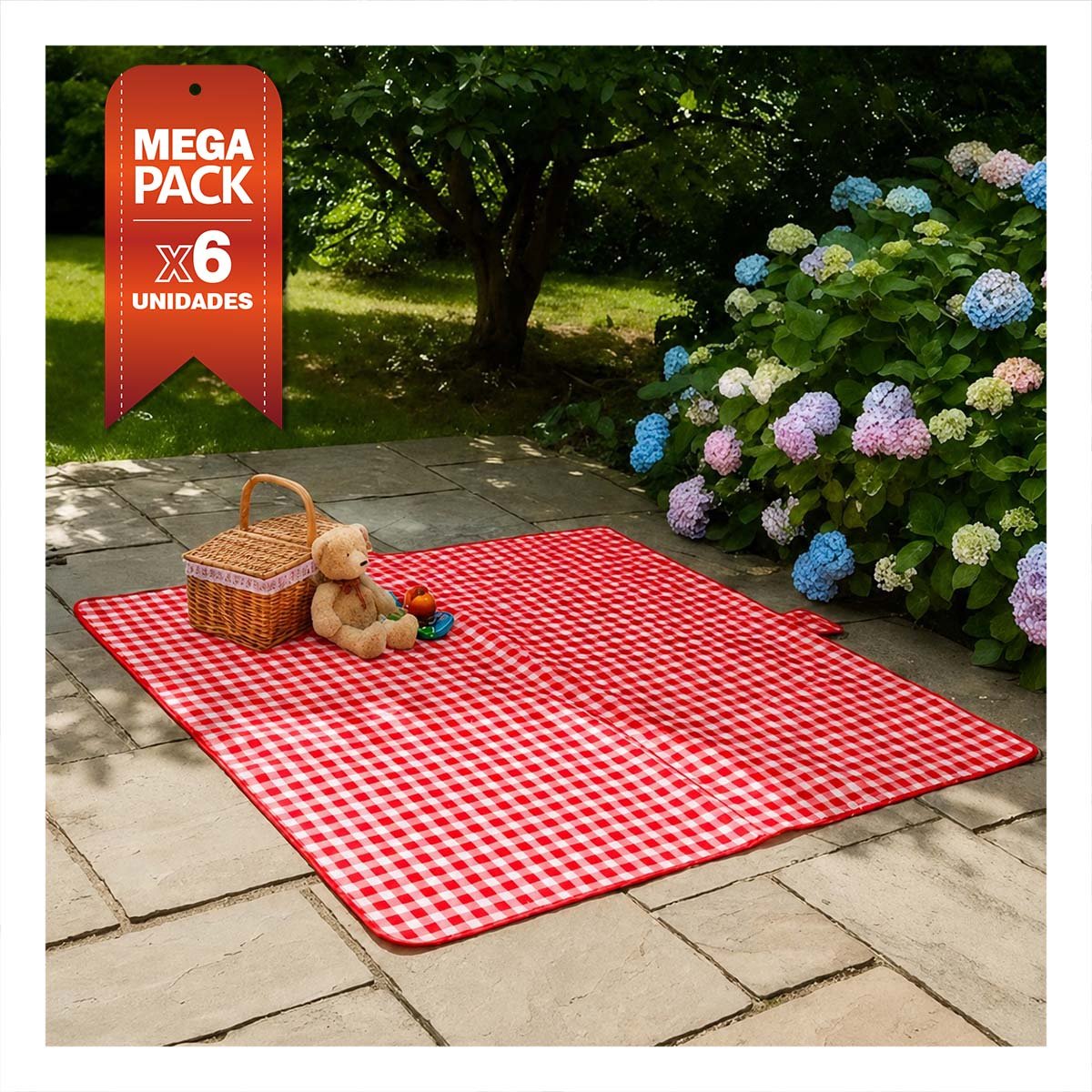 PACK6 MANTA DE CAMPING 160X160CM UNA TELA TIPO CARTERA VERSATIL ROJO CUADRITOS YPAPEL REGALO - 1