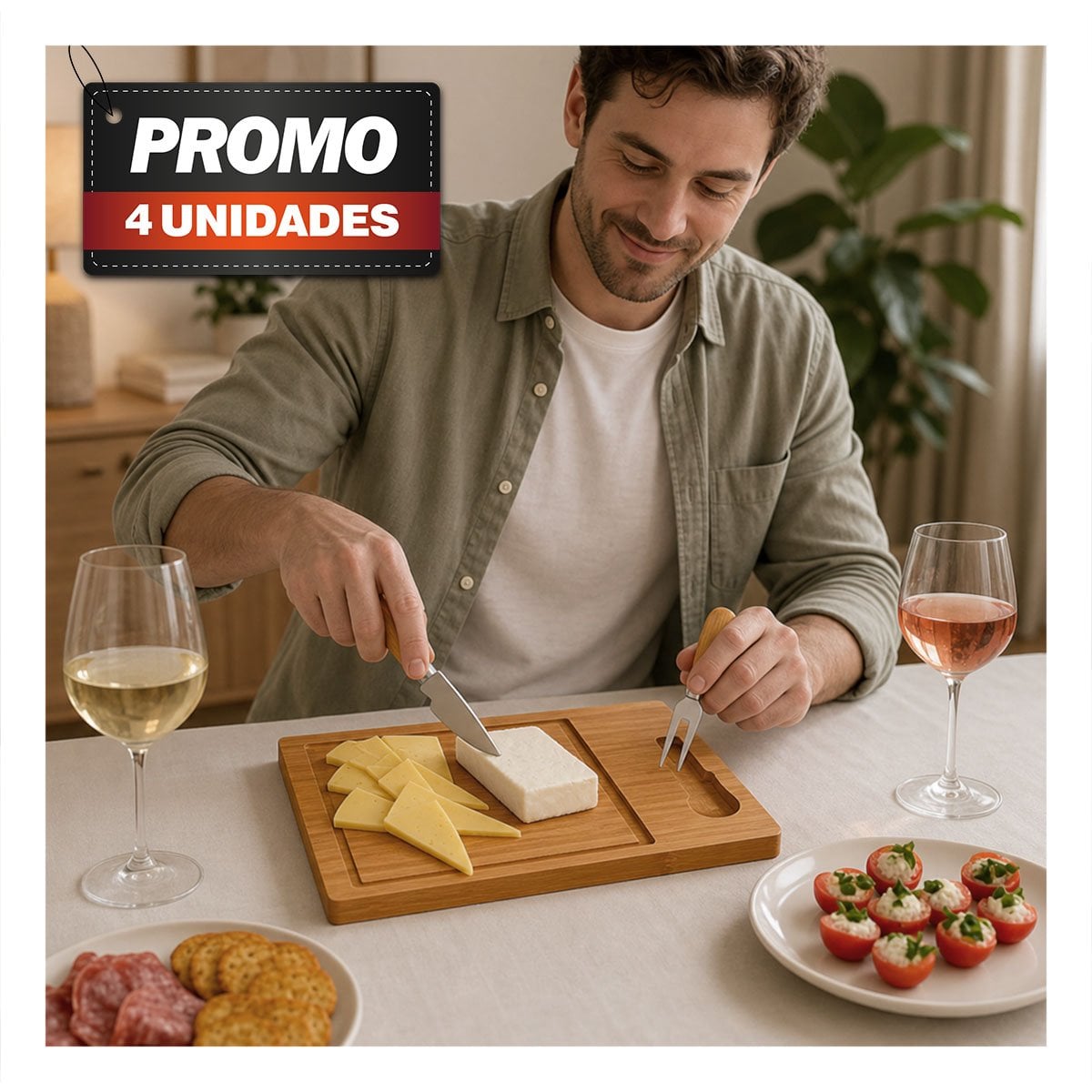 PACK4 BASE DE MADERA RECTANGULAR CON 2 UTENSILIOS PARA USO DIARIO YPAPEL REGALO - 1