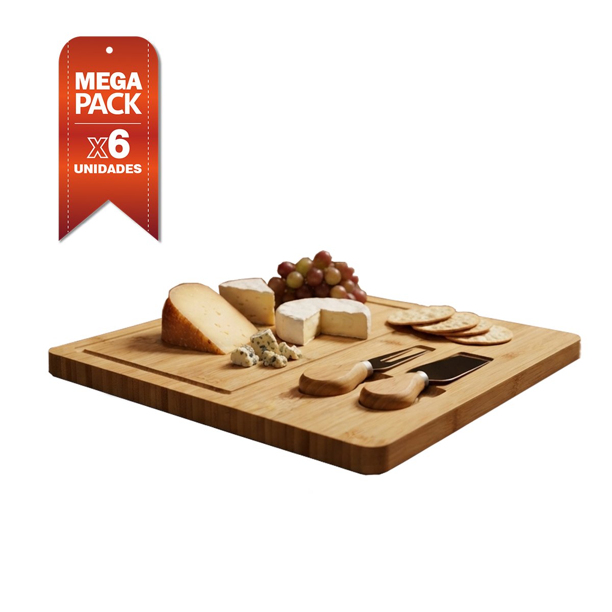 PACK6 BASE RECTANGULAR DE MADERA PARA SERVIR CON 2 UTENSILIOS YREGALO STICKER - 1