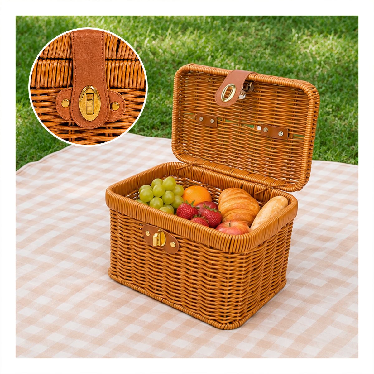 CESTA RECTANGULAR TEJIDA CARTERA MOSTAZA CON TAPA Y SEGURO 23,5X16X28 PARA HOGAR Y PAPEL REGALO - 1