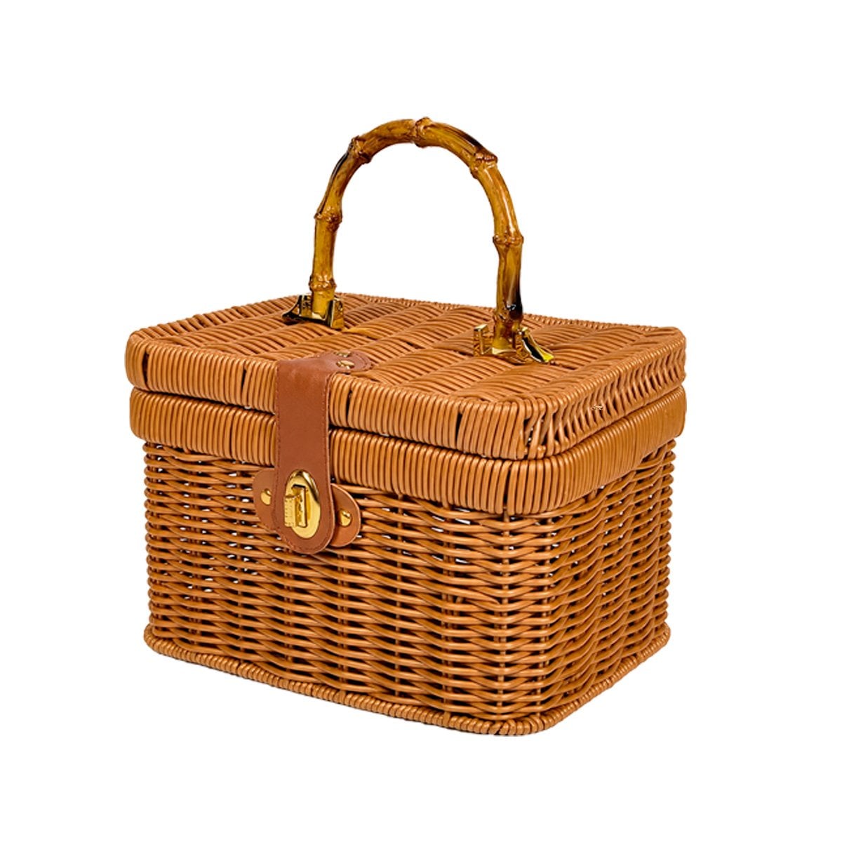 CANASTILLA RECTANGULAR TEJIDA CARTERA MOSTAZA CON TAPA PARA DORMITORIO Y LIGAS REGALO - 1