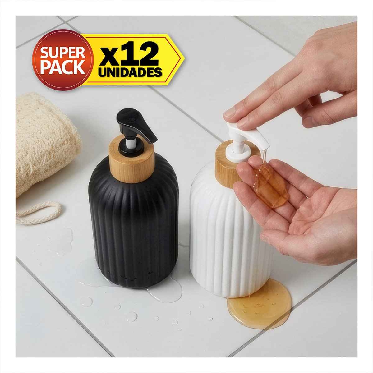 PACK12 SET 2 ENVASE PARA GEL DE MANOS COLOR BLANCO Y NEGRO CON RAYAS 7X19CM YPAPEL REGALO - 1