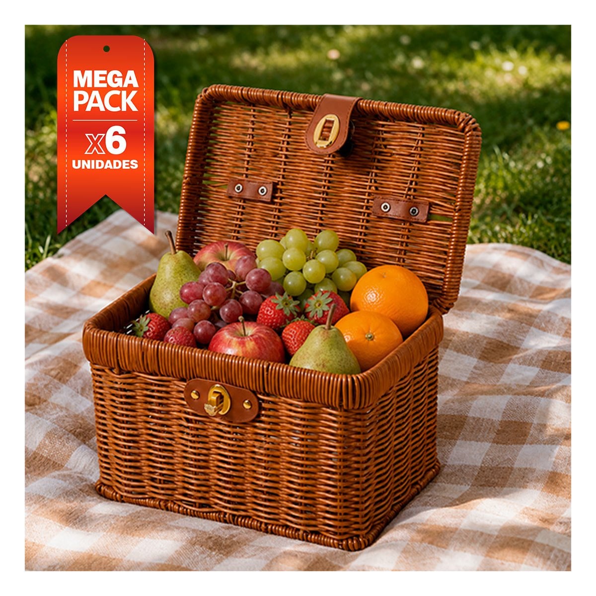 PACK6 CESTA RECTANGULAR CON TAPA CARTERA MOSTAZA TEJIDA 23,5X16X28 PARA SALA YPAPEL REGALO - 1